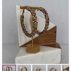 Vintage Estate Large Multicolor Crystal Hoop Earrings lot E31